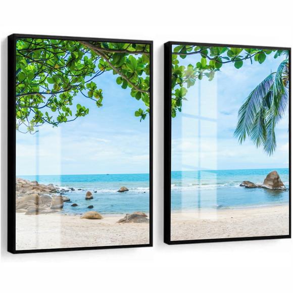 Quadros Decorativos Paisagem Praia Mar Com Moldura e Vidro