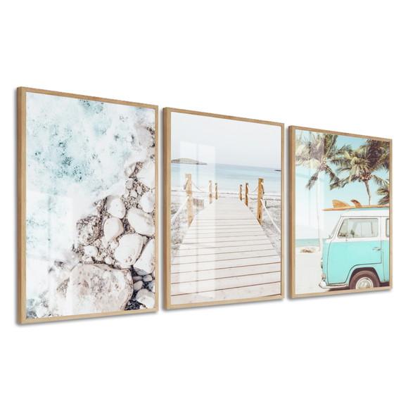 Quadros Decorativos Paisagem Praia Mar Kombi Moldura E Vidro