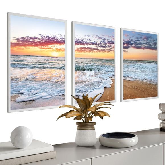 Quadros Decorativos Paisagem Praia Pôr Do Sol Mar Moldura
