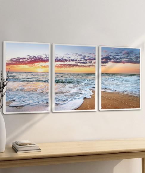 Quadros Decorativos Paisagem Praia Pôr Do Sol Mar Moldura