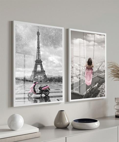 Quadros Decorativos Paisagem Torre Eiffel com Moldura Vidro