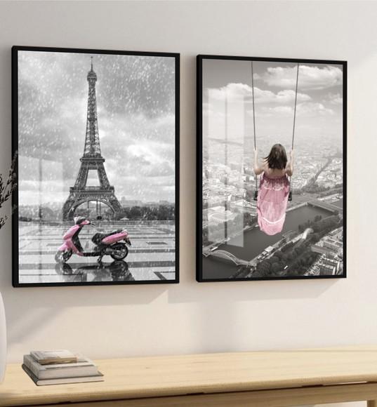 Quadros Decorativos Paisagem Torre Eiffel Moldura e Vidro