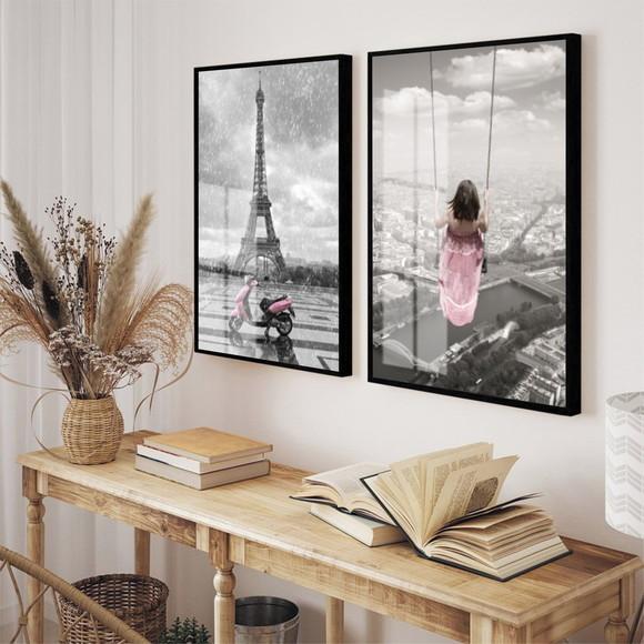 Quadros Decorativos Paisagem Torre Eiffel Moldura e Vidro