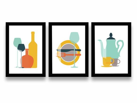 Quadros Decorativos para Cozinha Talher com Moldura e Vidro
