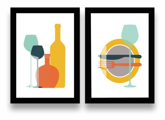 Quadros Decorativos Para Cozinha Talher Com Moldura e Vidro