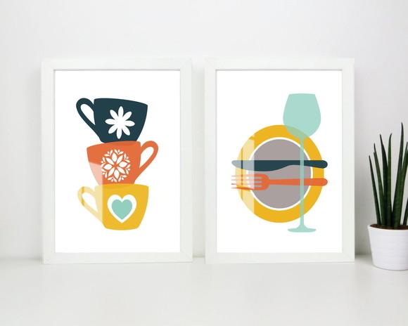 Quadros Decorativos Para Cozinha Xícara Com Moldura e Vidro