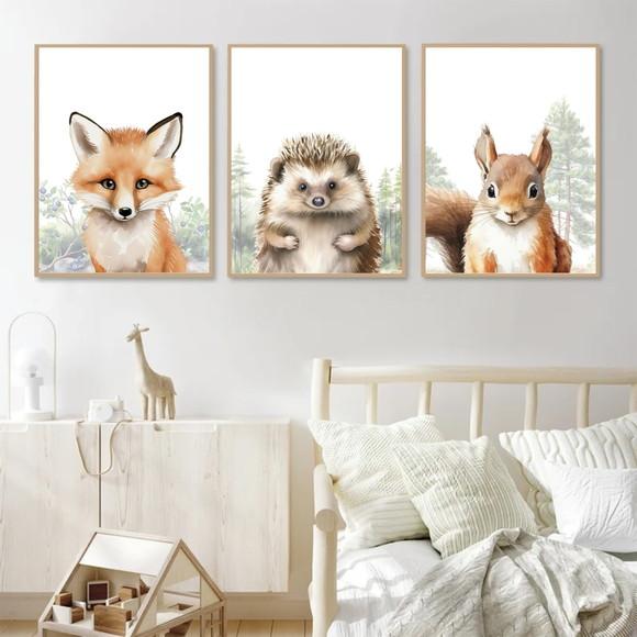 Quadros Decorativos para Quarto Infantil Animais com Moldura