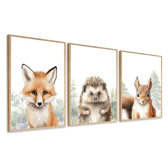 Quadros Decorativos para Quarto Infantil Animais com Moldura