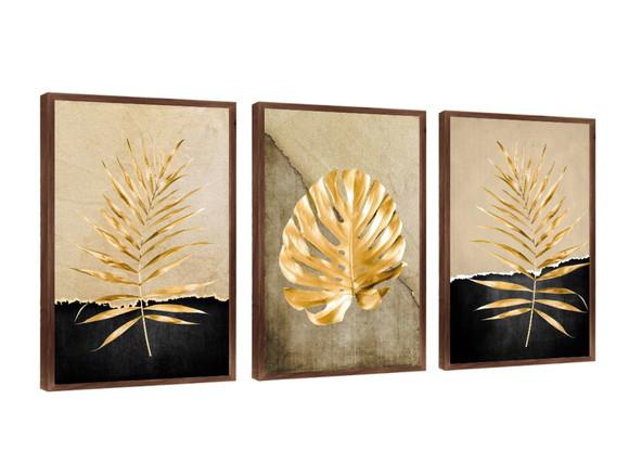 Quadros Decorativos Para Sala Folhagem Dourada Com Moldura