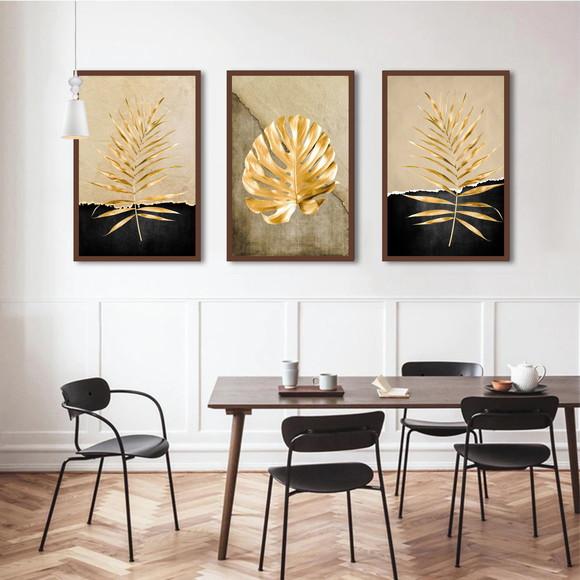 Quadros Decorativos Para Sala Folhagem Dourada Com Moldura