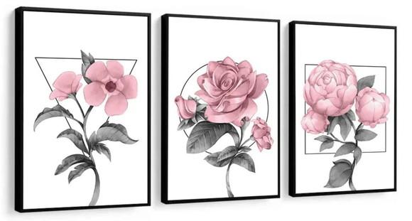 Quadros Decorativos Para Sala Quarto Flores Rosa Moldura