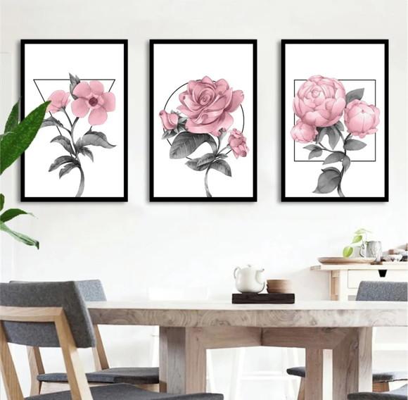 Quadros Decorativos Para Sala Quarto Flores Rosa Moldura