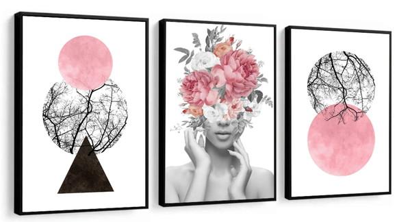 Quadros Decorativos Para Salão De Beleza Rosa Flores Moldura