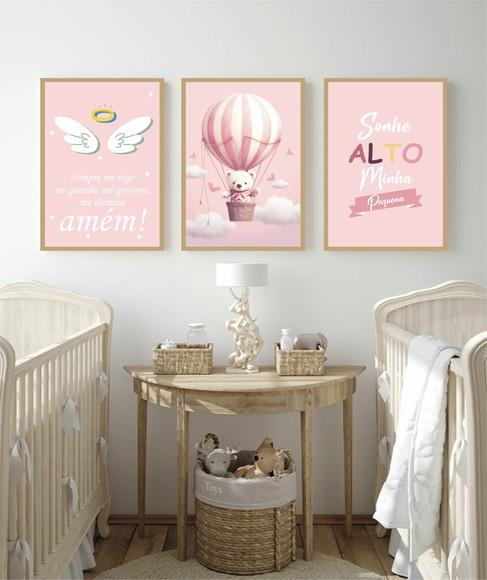Quadros Decorativos Personalizado Infantil Rosa Luxo Moldura
