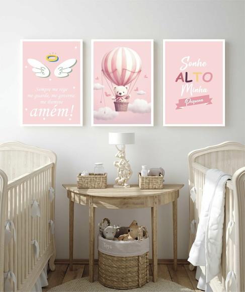 Quadros Decorativos Personalizado Infantil Rosa com Moldura