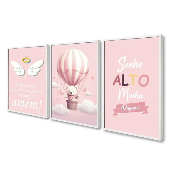Quadros Decorativos Personalizado Infantil Rosa com Moldura