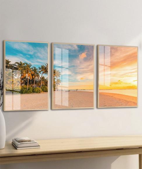 Quadros Decorativos Pôr do Sol Paisagem com Moldura e Vidro