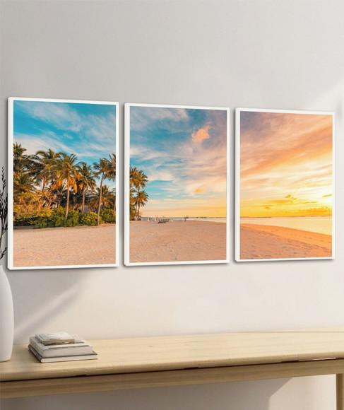 Quadros Decorativos Pôr do Sol Paisagem Mar Praia Moldura