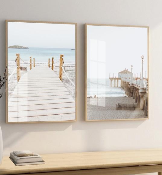 Quadros Decorativos Praia Deck Mar Paisagem Moldura E Vidro