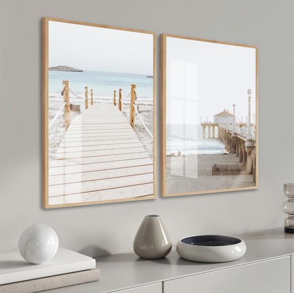 Quadros Decorativos Praia Deck Mar Paisagem Moldura E Vidro