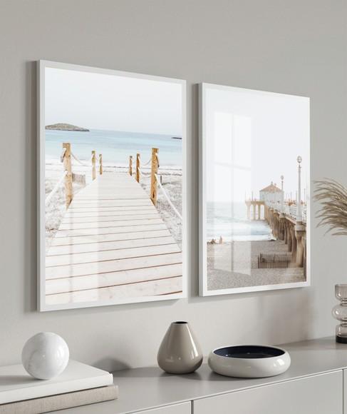 Quadros Decorativos Praia Deck Paisagem Com Moldura E Vidro