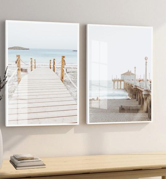 Quadros Decorativos Praia Deck Paisagem Com Moldura E Vidro