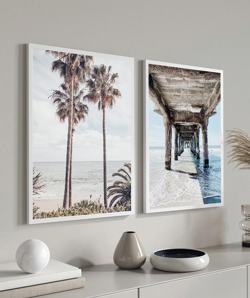 Quadros Decorativos Praia Mar Paisagem Coqueiro Com Moldura