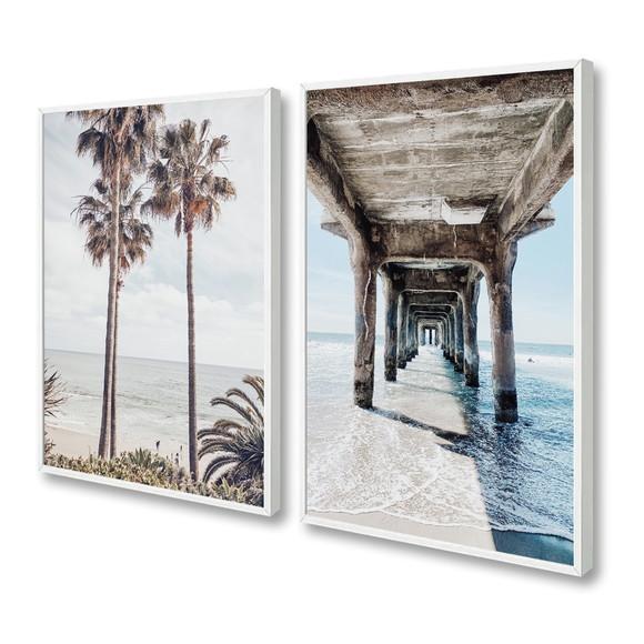 Quadros Decorativos Praia Mar Paisagem Coqueiro Com Moldura