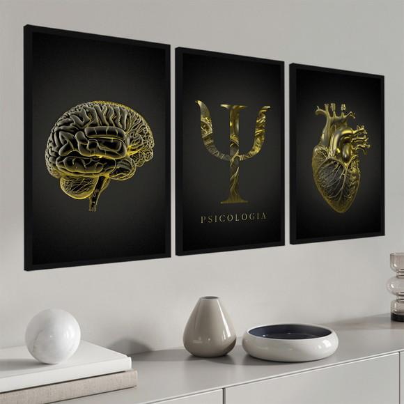 Quadros Decorativos Psicologia Dourado Consultório Moldura