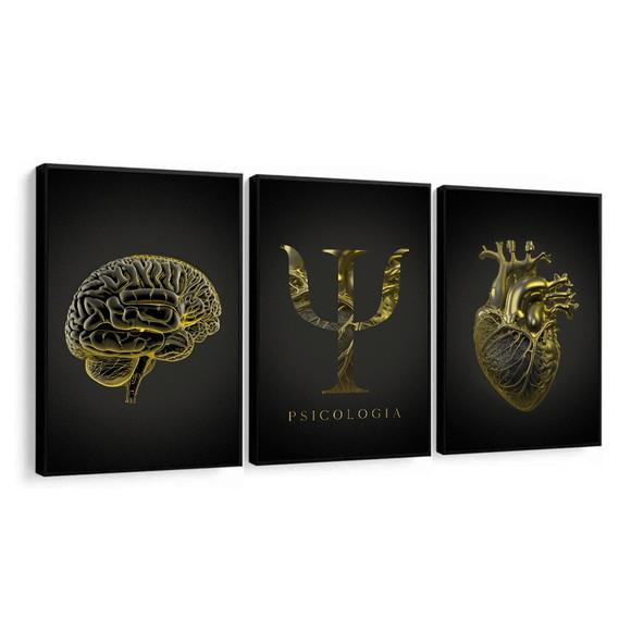 Quadros Decorativos Psicologia Dourado Consultório Moldura