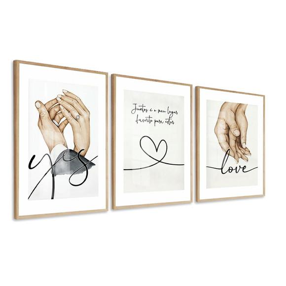 Quadros Decorativos Quarto Casal Amor Frases Moldura e Vidro