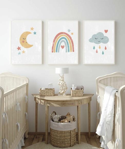 Quadros Decorativos Quarto Infantil Nuvem Arco Íris Moldura