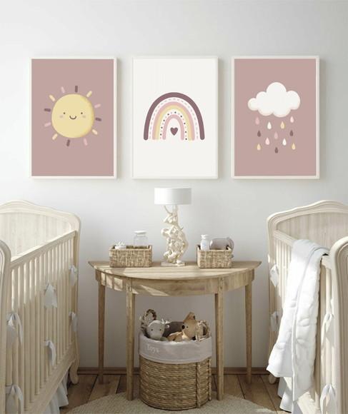 Quadros Decorativos Quarto Infantil Nuvem Rosa com Moldura