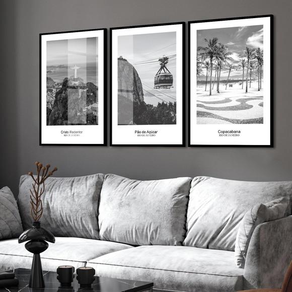 Quadros Decorativos Rio de Janeiro Preto e Branco com Vidro