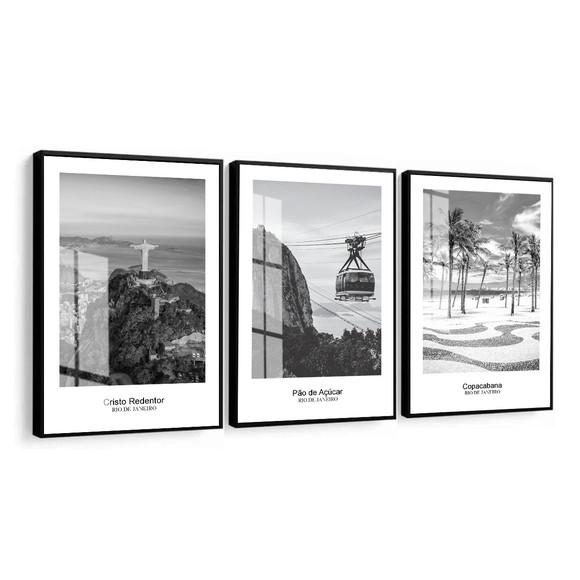 Quadros Decorativos Rio de Janeiro Preto e Branco com Vidro