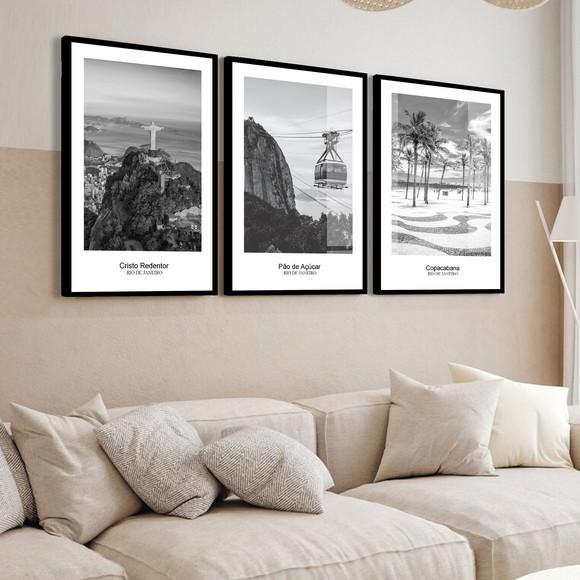 Quadros Decorativos Rio de Janeiro Preto e Branco com Vidro