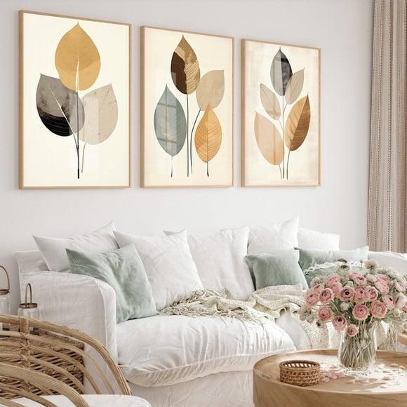 Quadros Decorativos Sala Moderna Folhagem Moldura e Vidro