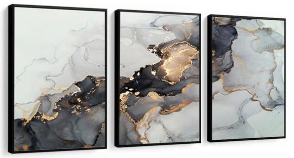 Trio de Quadros Decorativos Sala Abstrato Modernos Moldura