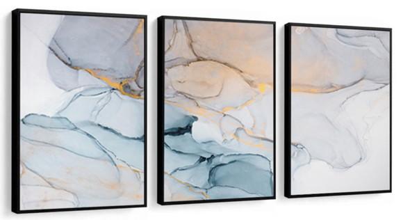 Trio Quadros Decorativos Abstrato Modernos Para Sala Moldura