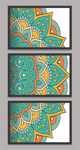 Trio Quadros Decorativos Abstratos Mandala Para Sala Moldura