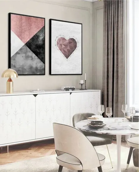 2 Quadros Abstratos Geométrico Rosa Casal Decoração Moldura