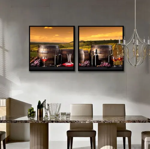 2 Quadros Cozinha Cheff Restaurante Vinho Decoração Moldura