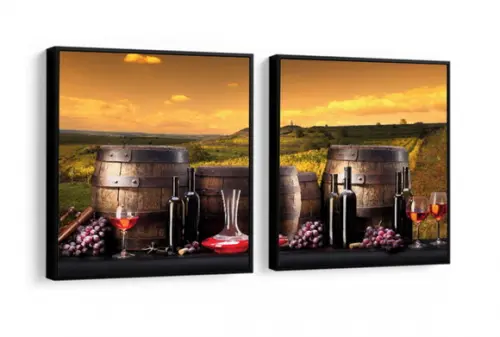 2 Quadros Cozinha Cheff Restaurante Vinho Decoração Moldura