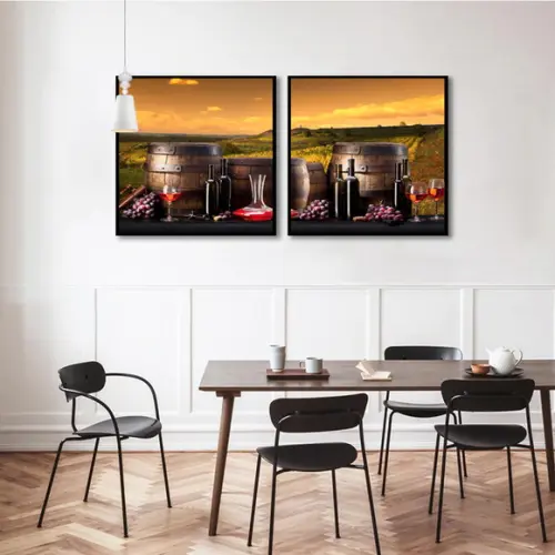 2 Quadros Cozinha Cheff Restaurante Vinho Decoração Moldura