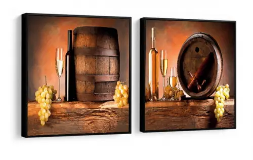 2 Quadros Cozinha Cheff Restaurante Vinho Decoração Molduras
