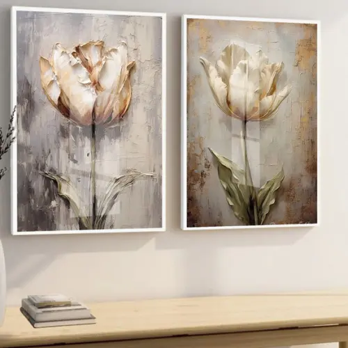2 Quadros Decorativos Abstrato Flores Sala Quarto Hall Vidro
