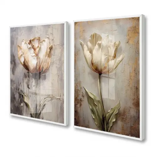 2 Quadros Decorativos Abstrato Flores Sala Quarto Hall Vidro