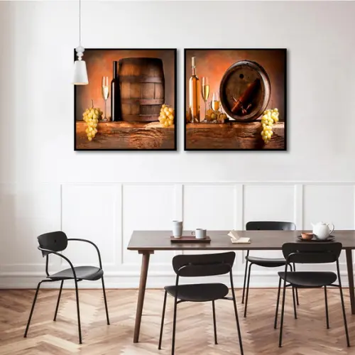 2 Quadros Cozinha Cheff Restaurante Vinho Decoração Molduras
