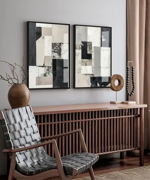 2 Quadros Decorativos Abstrato Moderno Mármore Moldura Vidro