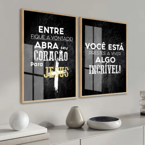 2 Quadros Decorativos Frases Motivacional Jesus Cristo Vidro